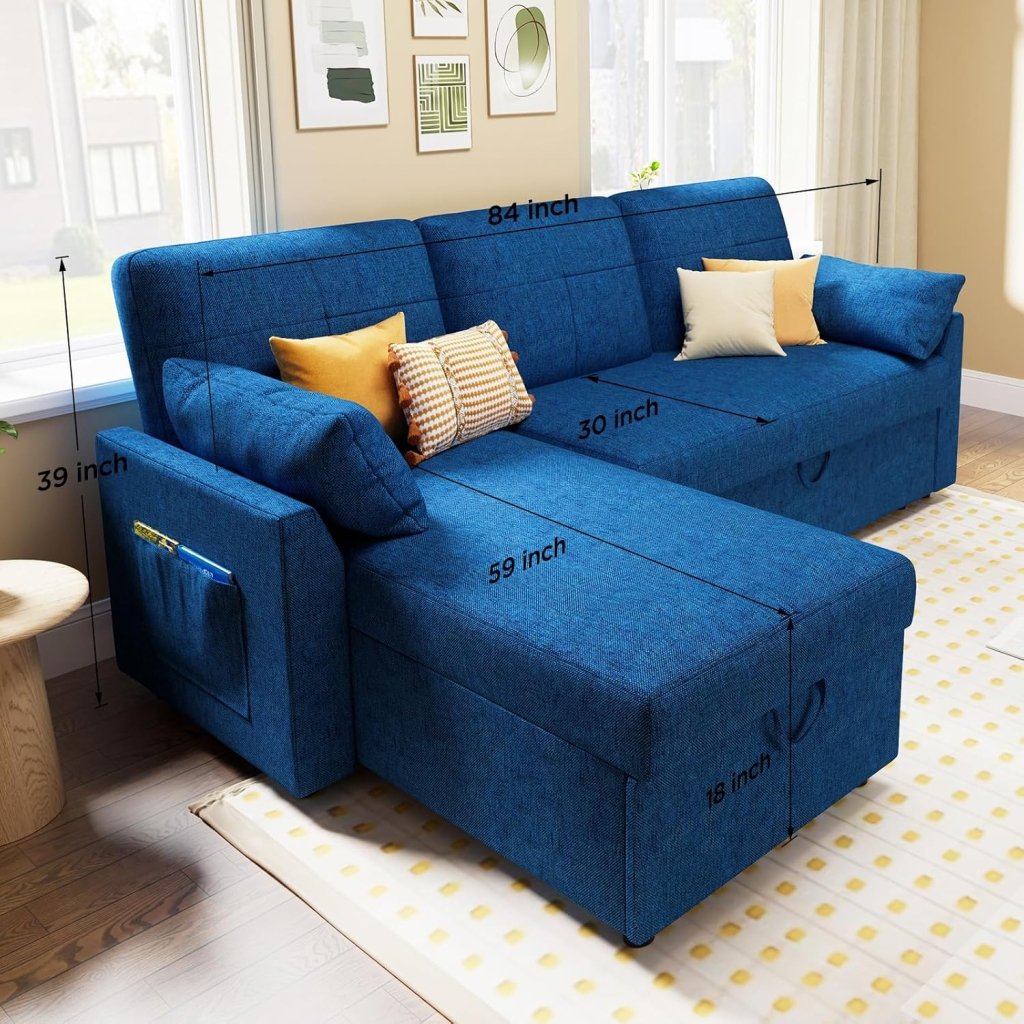 VanAcc Sofa Bed, Sleeper Sofa with Storage Chaise - 2 in 1 Pull Out Couch Living Room, Comfy Sleeper Couch - Wigtrends