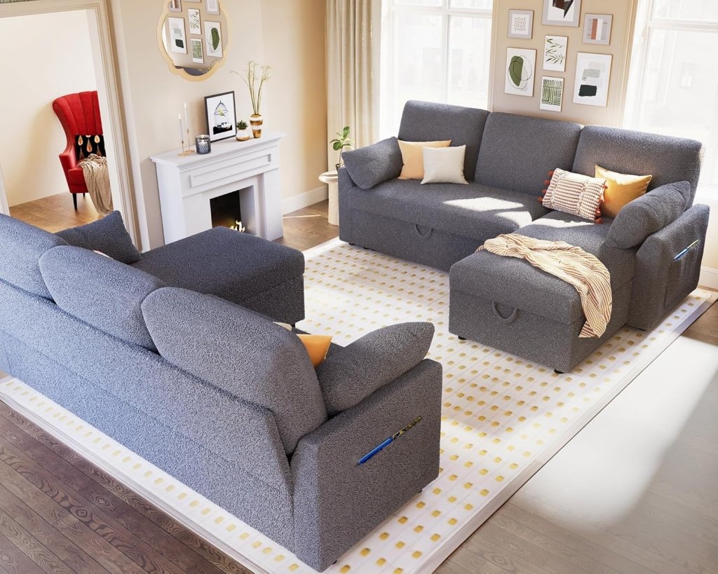 VanAcc Sofa Bed, Sleeper Sofa with Storage Chaise - 2 in 1 Pull Out Couch Living Room, Comfy Sleeper Couch - Wigtrends