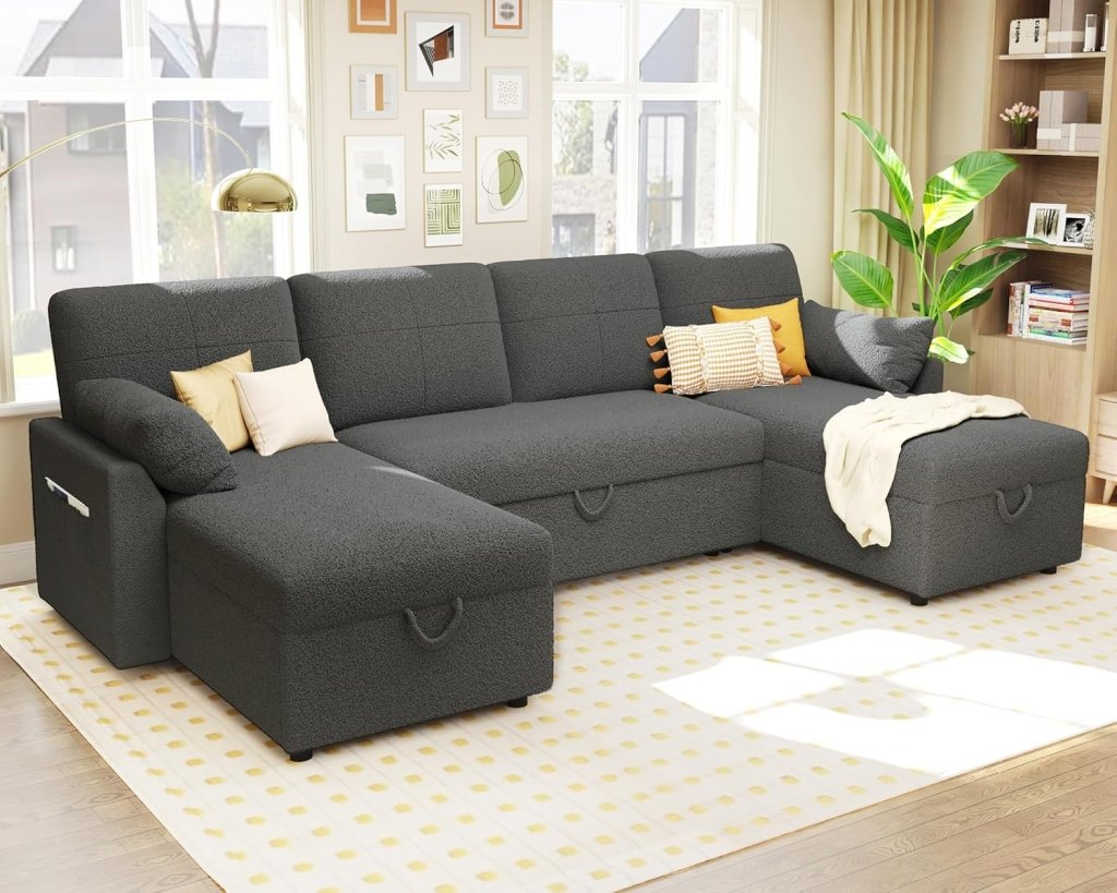 VanAcc Sofa Bed, Sleeper Sofa with Storage Chaise - 2 in 1 Pull Out Couch Living Room, Comfy Sleeper Couch - Wigtrends