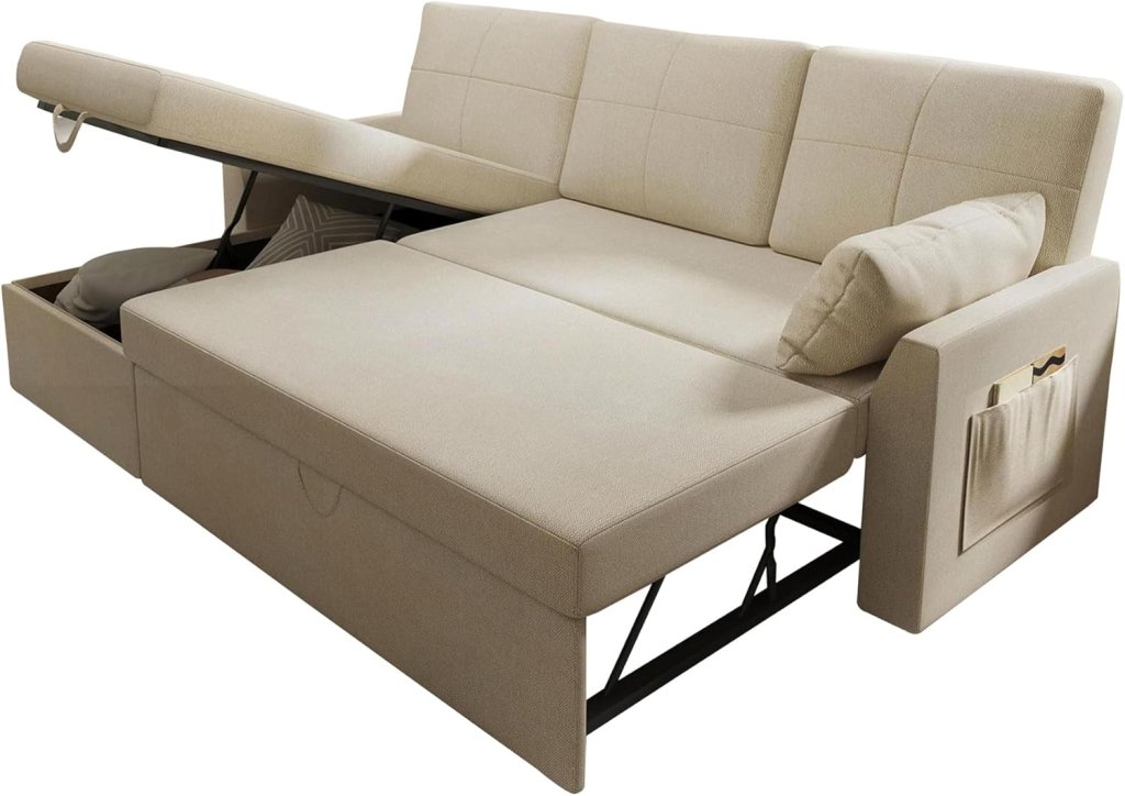 VanAcc Sofa Bed, Sleeper Sofa with Storage Chaise - 2 in 1 Pull Out Couch Living Room, Comfy Sleeper Couch - Wigtrends
