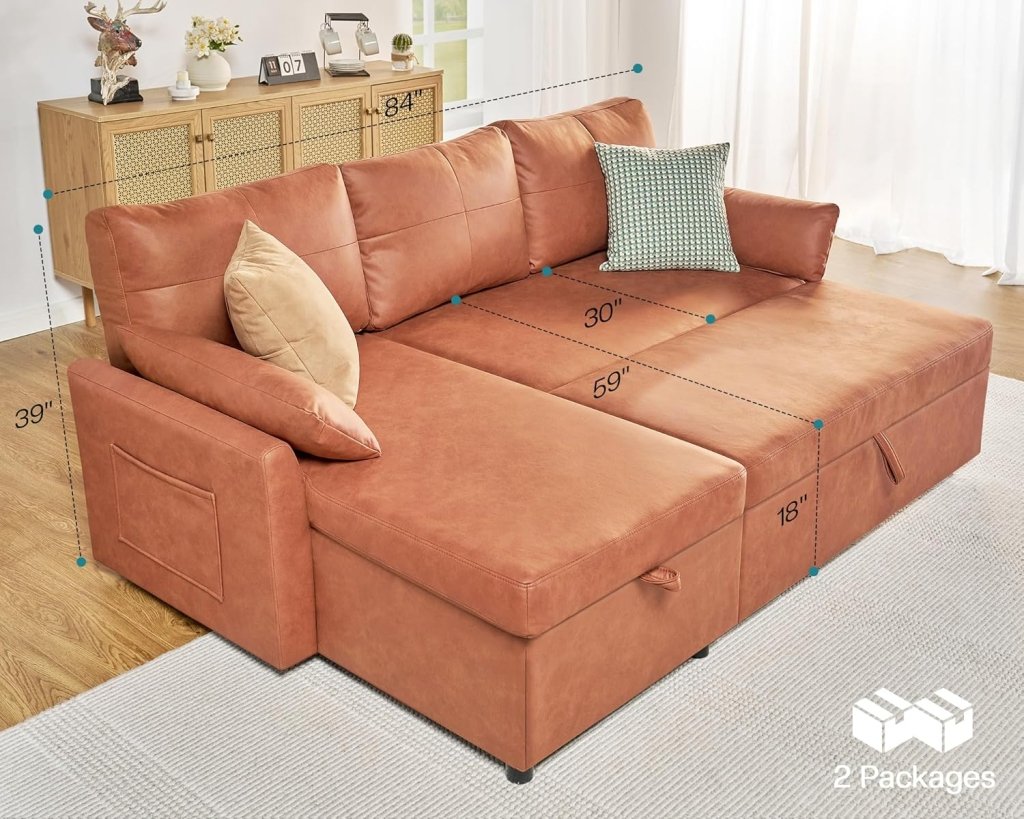 VanAcc Sofa Bed, Sleeper Sofa with Storage Chaise - 2 in 1 Pull Out Couch Living Room, Comfy Sleeper Couch - Wigtrends