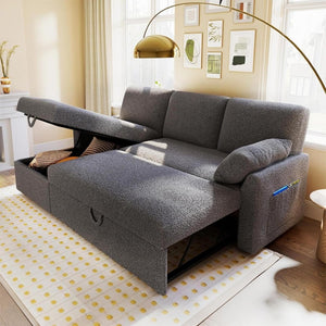 VanAcc Sofa Bed, Sleeper Sofa with Storage Chaise - 2 in 1 Pull Out Couch Living Room, Comfy Sleeper Couch - Wigtrends