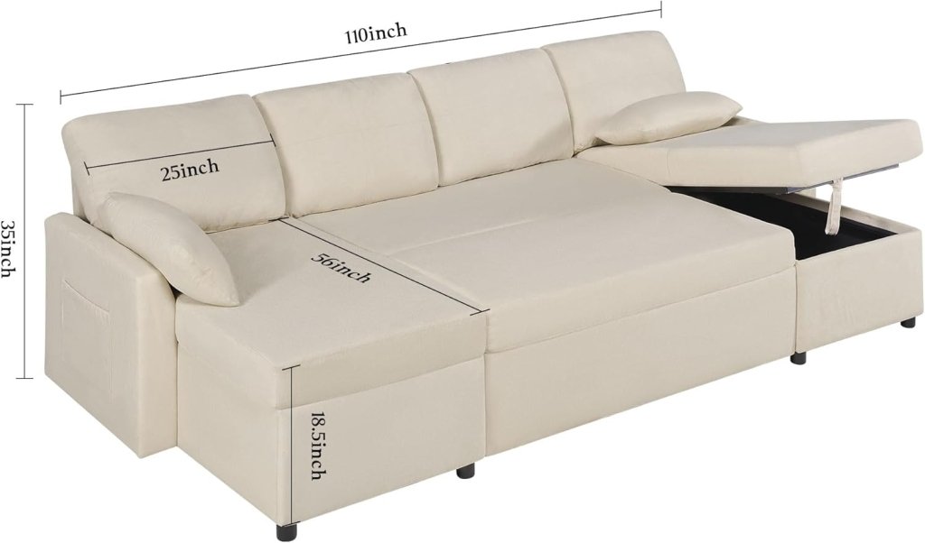VanAcc Sofa Bed, Sleeper Sofa with Storage Chaise - 2 in 1 Pull Out Couch Living Room, Comfy Sleeper Couch - Wigtrends