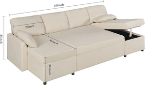 VanAcc Sofa Bed, Sleeper Sofa with Storage Chaise - 2 in 1 Pull Out Couch Living Room, Comfy Sleeper Couch - Wigtrends