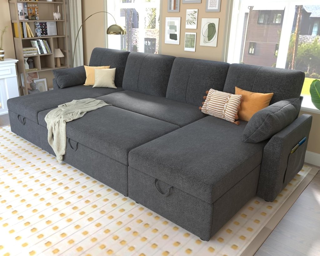 VanAcc Sofa Bed, Sleeper Sofa with Storage Chaise - 2 in 1 Pull Out Couch Living Room, Comfy Sleeper Couch - Wigtrends