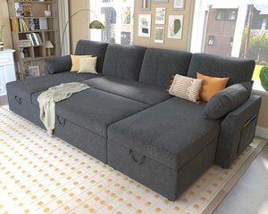 VanAcc Sofa Bed, Sleeper Sofa with Storage Chaise - 2 in 1 Pull Out Couch Living Room, Comfy Sleeper Couch - Wigtrends
