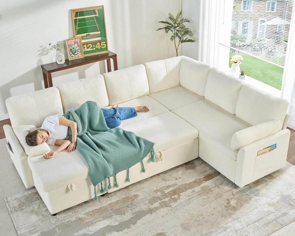 VanAcc Sofa Bed, Sleeper Sofa with Storage Chaise - 2 in 1 Pull Out Couch Living Room, Comfy Sleeper Couch - Wigtrends