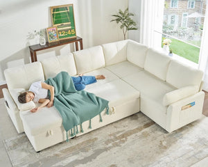 VanAcc Sofa Bed, Sleeper Sofa with Storage Chaise - 2 in 1 Pull Out Couch Living Room, Comfy Sleeper Couch - Wigtrends