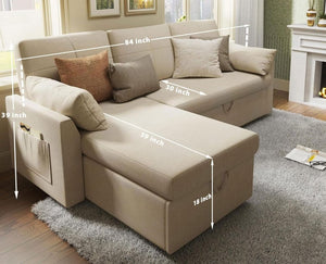 VanAcc Sofa Bed, Sleeper Sofa with Storage Chaise - 2 in 1 Pull Out Couch Living Room, Comfy Sleeper Couch - Wigtrends