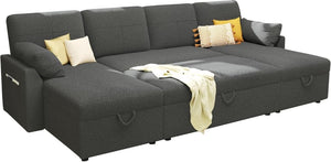 VanAcc Sofa Bed, Sleeper Sofa with Storage Chaise - 2 in 1 Pull Out Couch Living Room, Comfy Sleeper Couch - Wigtrends