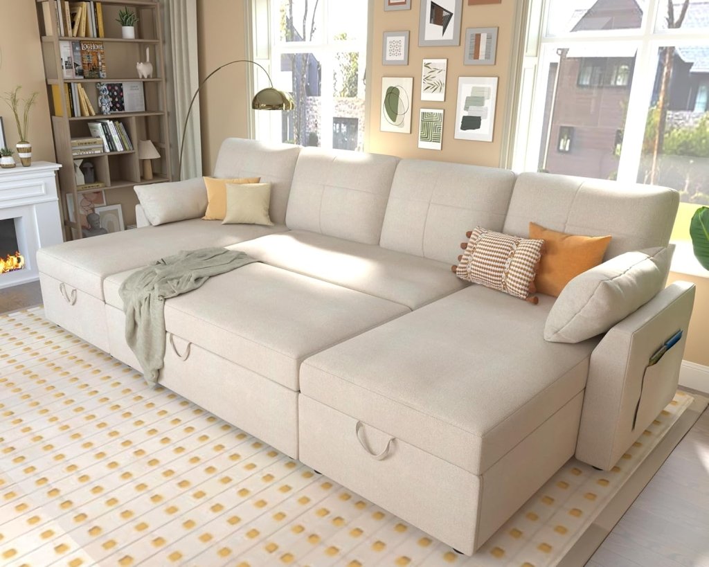 VanAcc Sofa Bed, Sleeper Sofa with Storage Chaise - 2 in 1 Pull Out Couch Living Room, Comfy Sleeper Couch - Wigtrends