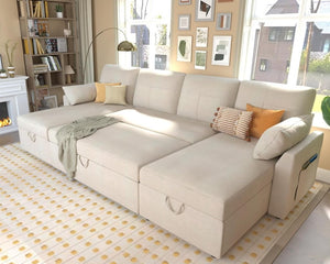VanAcc Sofa Bed, Sleeper Sofa with Storage Chaise - 2 in 1 Pull Out Couch Living Room, Comfy Sleeper Couch - Wigtrends