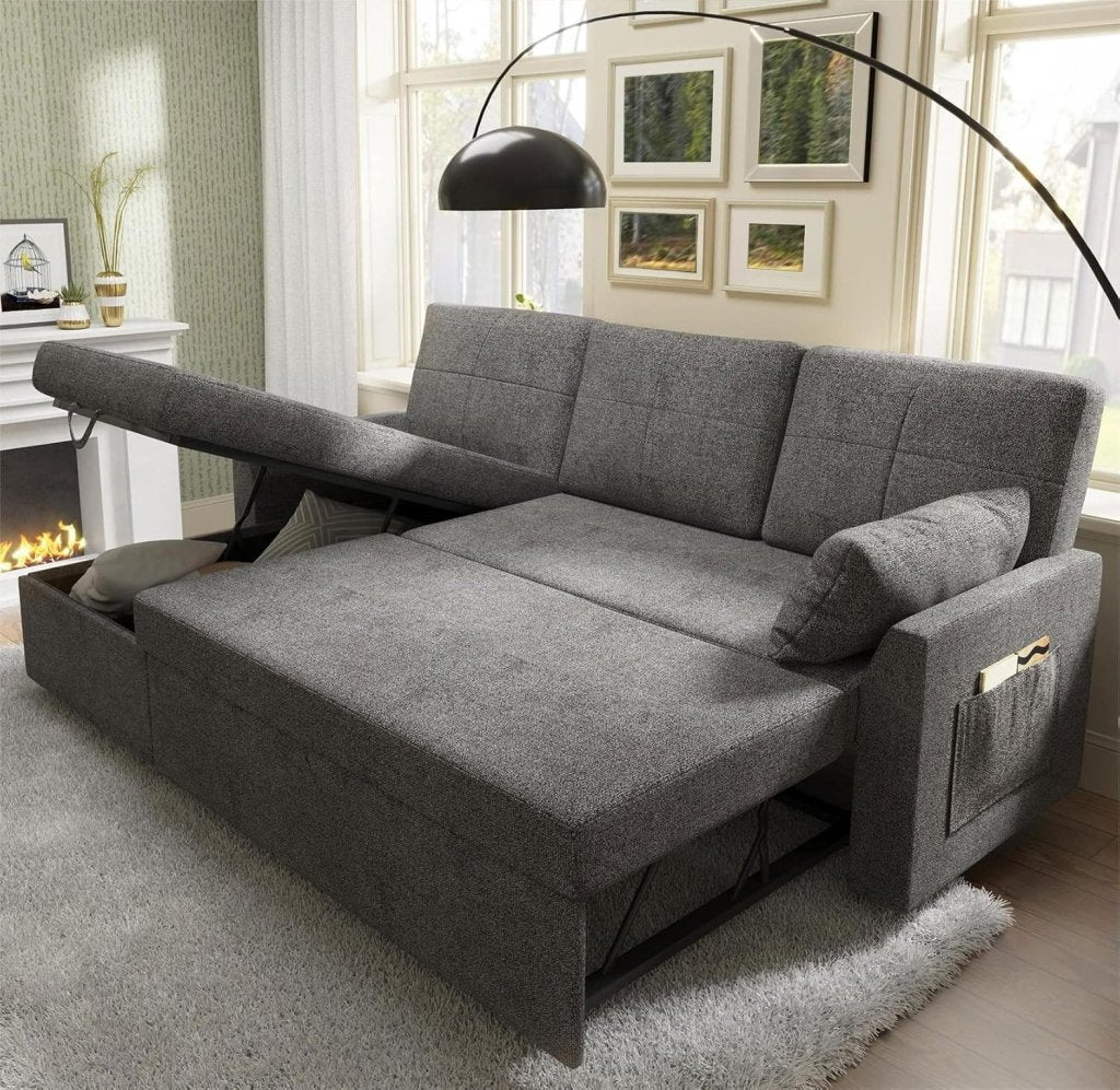 VanAcc Sofa Bed, Sleeper Sofa with Storage Chaise - 2 in 1 Pull Out Couch Living Room, Comfy Sleeper Couch - Wigtrends