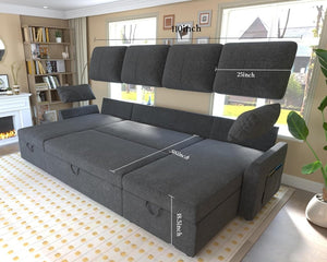 VanAcc Sofa Bed, Sleeper Sofa with Storage Chaise - 2 in 1 Pull Out Couch Living Room, Comfy Sleeper Couch - Wigtrends
