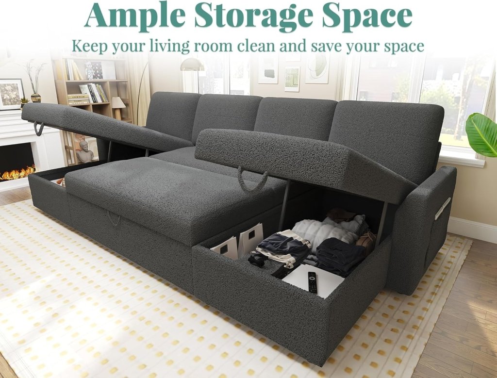 VanAcc Sofa Bed, Sleeper Sofa with Storage Chaise - 2 in 1 Pull Out Couch Living Room, Comfy Sleeper Couch - Wigtrends