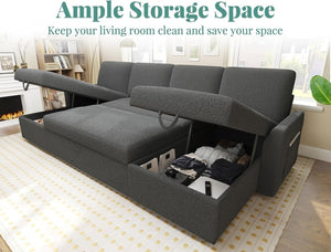 VanAcc Sofa Bed, Sleeper Sofa with Storage Chaise - 2 in 1 Pull Out Couch Living Room, Comfy Sleeper Couch - Wigtrends