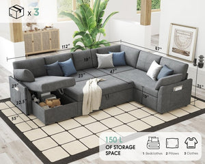 VanAcc Sofa Bed, Sleeper Sofa with Storage Chaise - 2 in 1 Pull Out Couch Living Room, Comfy Sleeper Couch - Wigtrends