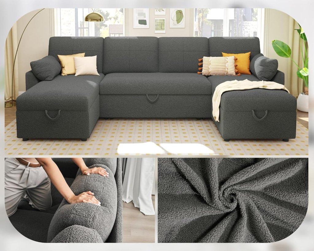 VanAcc Sofa Bed, Sleeper Sofa with Storage Chaise - 2 in 1 Pull Out Couch Living Room, Comfy Sleeper Couch - Wigtrends
