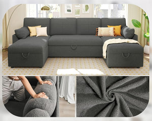 VanAcc Sofa Bed, Sleeper Sofa with Storage Chaise - 2 in 1 Pull Out Couch Living Room, Comfy Sleeper Couch - Wigtrends