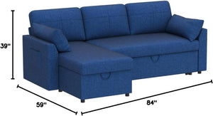 VanAcc Sofa Bed, Sleeper Sofa with Storage Chaise - 2 in 1 Pull Out Couch Living Room, Comfy Sleeper Couch - Wigtrends