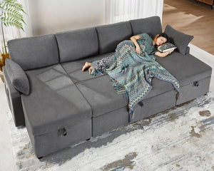 VanAcc Sofa Bed, Sleeper Sofa with Storage Chaise - 2 in 1 Pull Out Couch Living Room, Comfy Sleeper Couch - Wigtrends