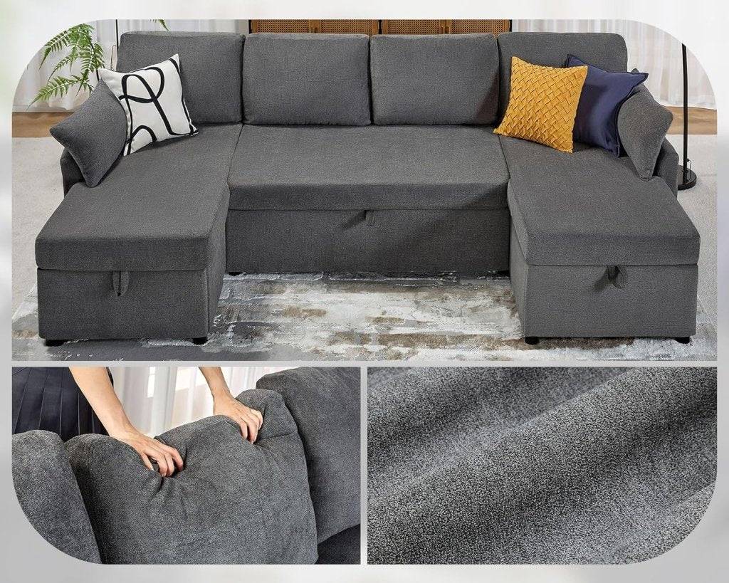 VanAcc Sofa Bed, Sleeper Sofa with Storage Chaise - 2 in 1 Pull Out Couch Living Room, Comfy Sleeper Couch - Wigtrends