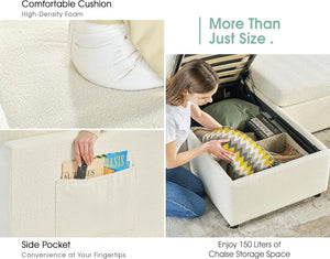 VanAcc Sofa Bed, Sleeper Sofa with Storage Chaise - 2 in 1 Pull Out Couch Living Room, Comfy Sleeper Couch - Wigtrends