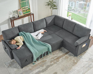 VanAcc Sofa Bed, Sleeper Sofa with Storage Chaise - 2 in 1 Pull Out Couch Living Room, Comfy Sleeper Couch - Wigtrends