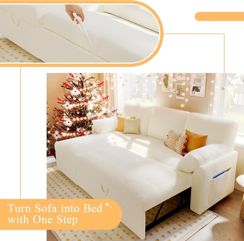 VanAcc Sofa Bed, Sleeper Sofa with Storage Chaise - 2 in 1 Pull Out Couch Living Room, Comfy Sleeper Couch - Wigtrends