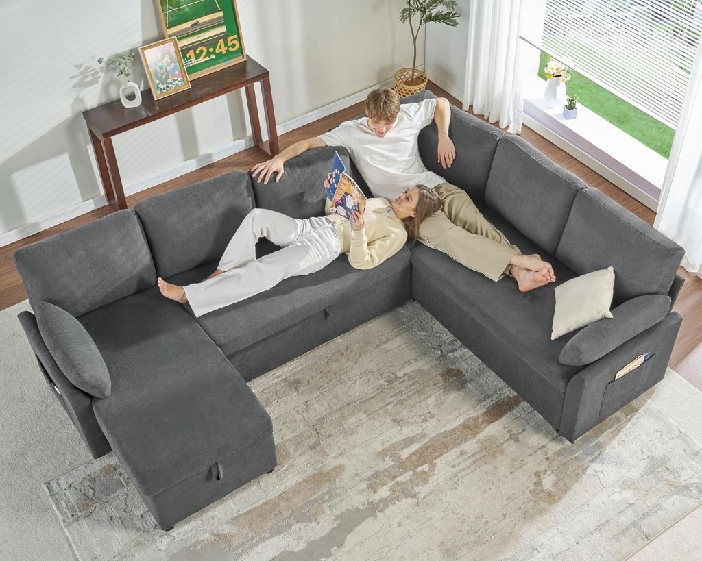 VanAcc Sofa Bed, Sleeper Sofa with Storage Chaise - 2 in 1 Pull Out Couch Living Room, Comfy Sleeper Couch - Wigtrends