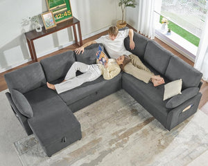 VanAcc Sofa Bed, Sleeper Sofa with Storage Chaise - 2 in 1 Pull Out Couch Living Room, Comfy Sleeper Couch - Wigtrends