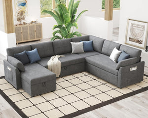 VanAcc Sofa Bed, Sleeper Sofa with Storage Chaise - 2 in 1 Pull Out Couch Living Room, Comfy Sleeper Couch - Wigtrends