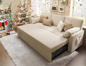 VanAcc Sofa Bed, Sleeper Sofa with Storage Chaise - 2 in 1 Pull Out Couch Living Room, Comfy Sleeper Couch - Wigtrends