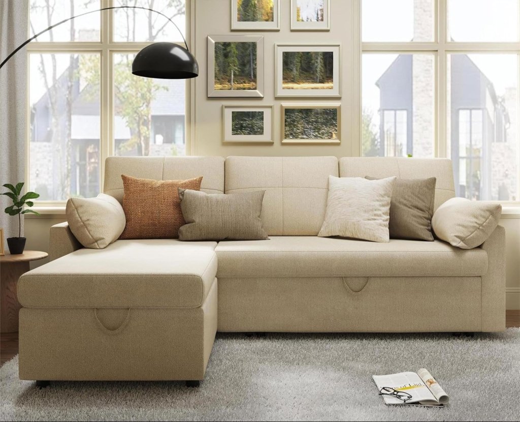 VanAcc Sofa Bed, Sleeper Sofa with Storage Chaise - 2 in 1 Pull Out Couch Living Room, Comfy Sleeper Couch - Wigtrends