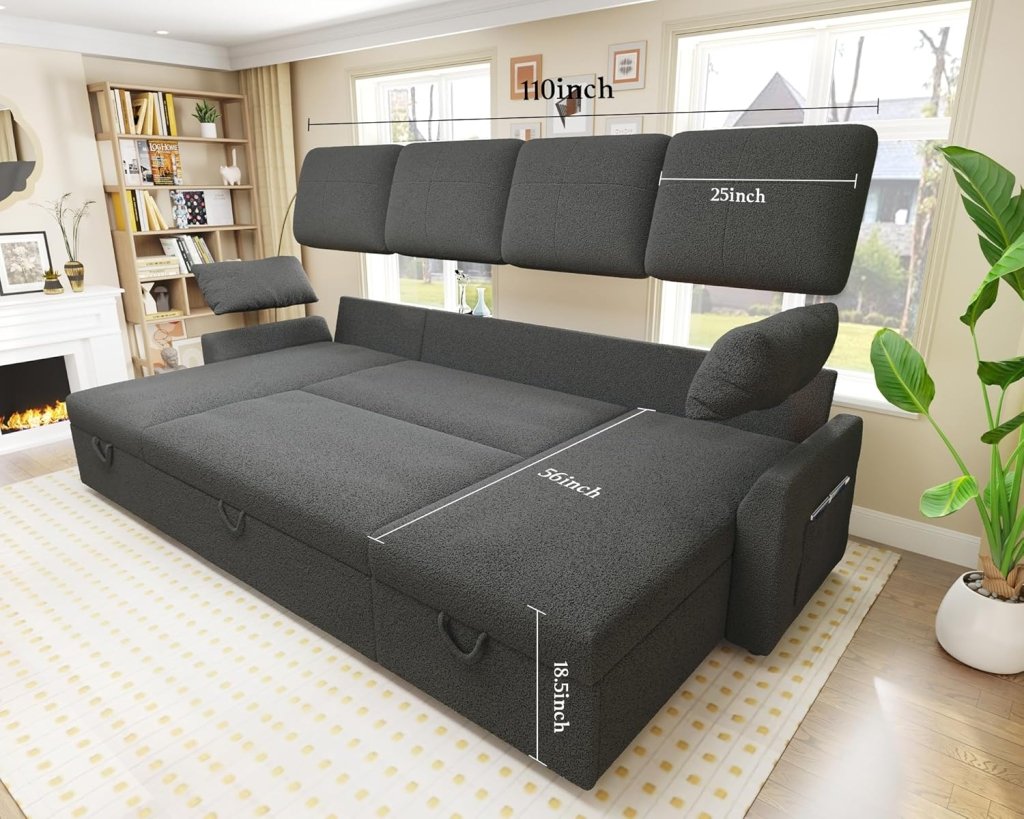 VanAcc Sofa Bed, Sleeper Sofa with Storage Chaise - 2 in 1 Pull Out Couch Living Room, Comfy Sleeper Couch - Wigtrends
