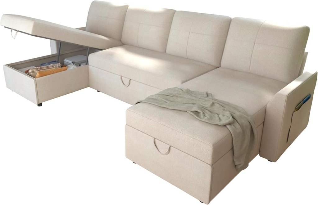 VanAcc Sofa Bed, Sleeper Sofa with Storage Chaise - 2 in 1 Pull Out Couch Living Room, Comfy Sleeper Couch - Wigtrends