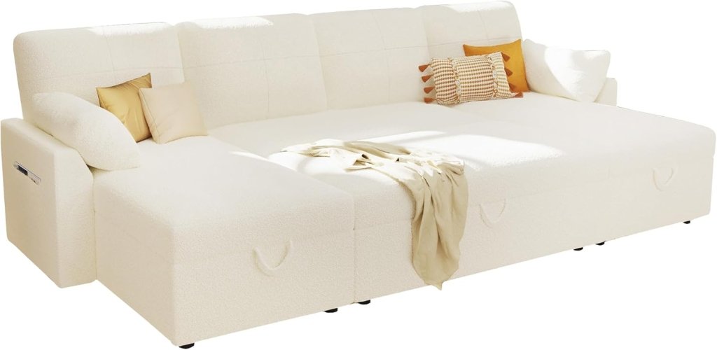 VanAcc Sofa Bed, Sleeper Sofa with Storage Chaise - 2 in 1 Pull Out Couch Living Room, Comfy Sleeper Couch - Wigtrends