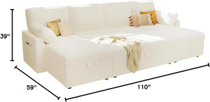 VanAcc Sofa Bed, Sleeper Sofa with Storage Chaise - 2 in 1 Pull Out Couch Living Room, Comfy Sleeper Couch - Wigtrends