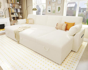 VanAcc Sofa Bed, Sleeper Sofa with Storage Chaise - 2 in 1 Pull Out Couch Living Room, Comfy Sleeper Couch - Wigtrends