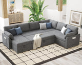 VanAcc Sofa Bed, Sleeper Sofa with Storage Chaise - 2 in 1 Pull Out Couch Living Room, Comfy Sleeper Couch - Wigtrends