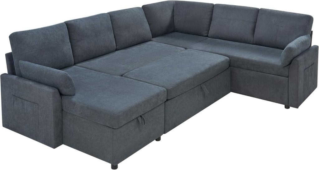 VanAcc Sofa Bed, Sleeper Sofa with Storage Chaise - 2 in 1 Pull Out Couch Living Room, Comfy Sleeper Couch - Wigtrends