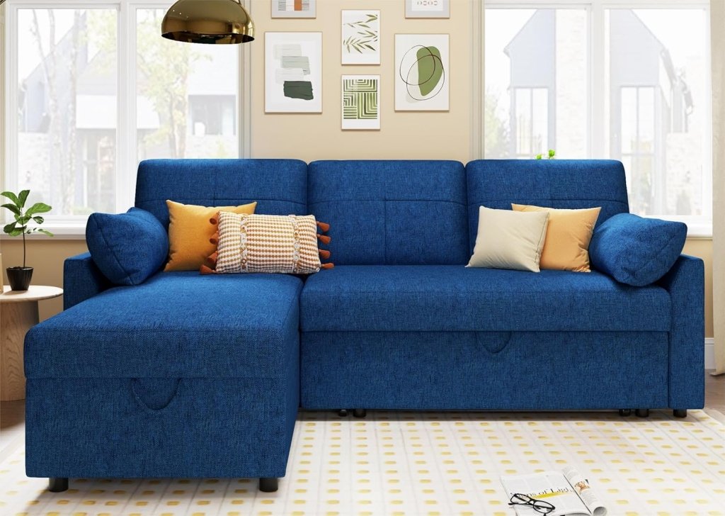 VanAcc Sofa Bed, Sleeper Sofa with Storage Chaise - 2 in 1 Pull Out Couch Living Room, Comfy Sleeper Couch - Wigtrends