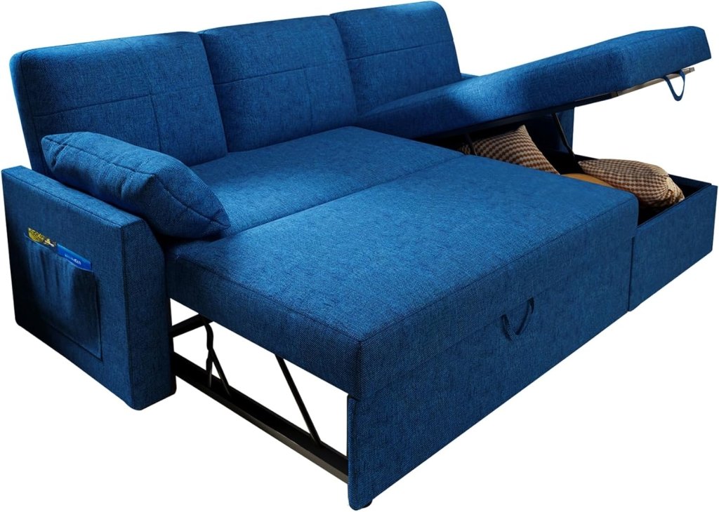 VanAcc Sofa Bed, Sleeper Sofa with Storage Chaise - 2 in 1 Pull Out Couch Living Room, Comfy Sleeper Couch - Wigtrends