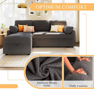 VanAcc Sofa Bed, Sleeper Sofa with Storage Chaise - 2 in 1 Pull Out Couch Living Room, Comfy Sleeper Couch - Wigtrends