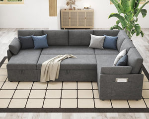VanAcc Sofa Bed, Sleeper Sofa with Storage Chaise - 2 in 1 Pull Out Couch Living Room, Comfy Sleeper Couch - Wigtrends