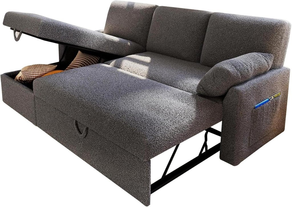 VanAcc Sofa Bed, Sleeper Sofa with Storage Chaise - 2 in 1 Pull Out Couch Living Room, Comfy Sleeper Couch - Wigtrends