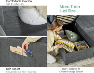 VanAcc Sofa Bed, Sleeper Sofa with Storage Chaise - 2 in 1 Pull Out Couch Living Room, Comfy Sleeper Couch - Wigtrends