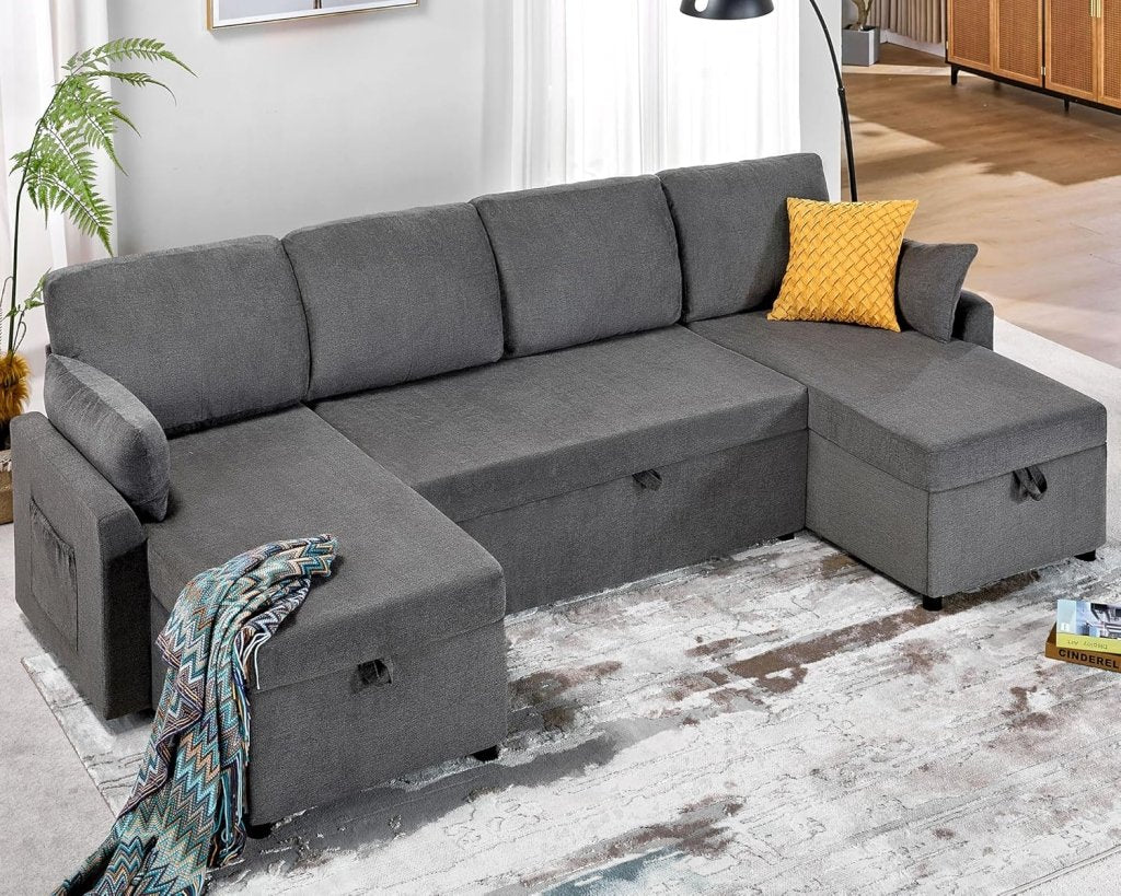 VanAcc Sofa Bed, Sleeper Sofa with Storage Chaise - 2 in 1 Pull Out Couch Living Room, Comfy Sleeper Couch - Wigtrends
