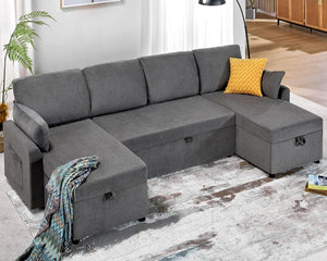 VanAcc Sofa Bed, Sleeper Sofa with Storage Chaise - 2 in 1 Pull Out Couch Living Room, Comfy Sleeper Couch - Wigtrends