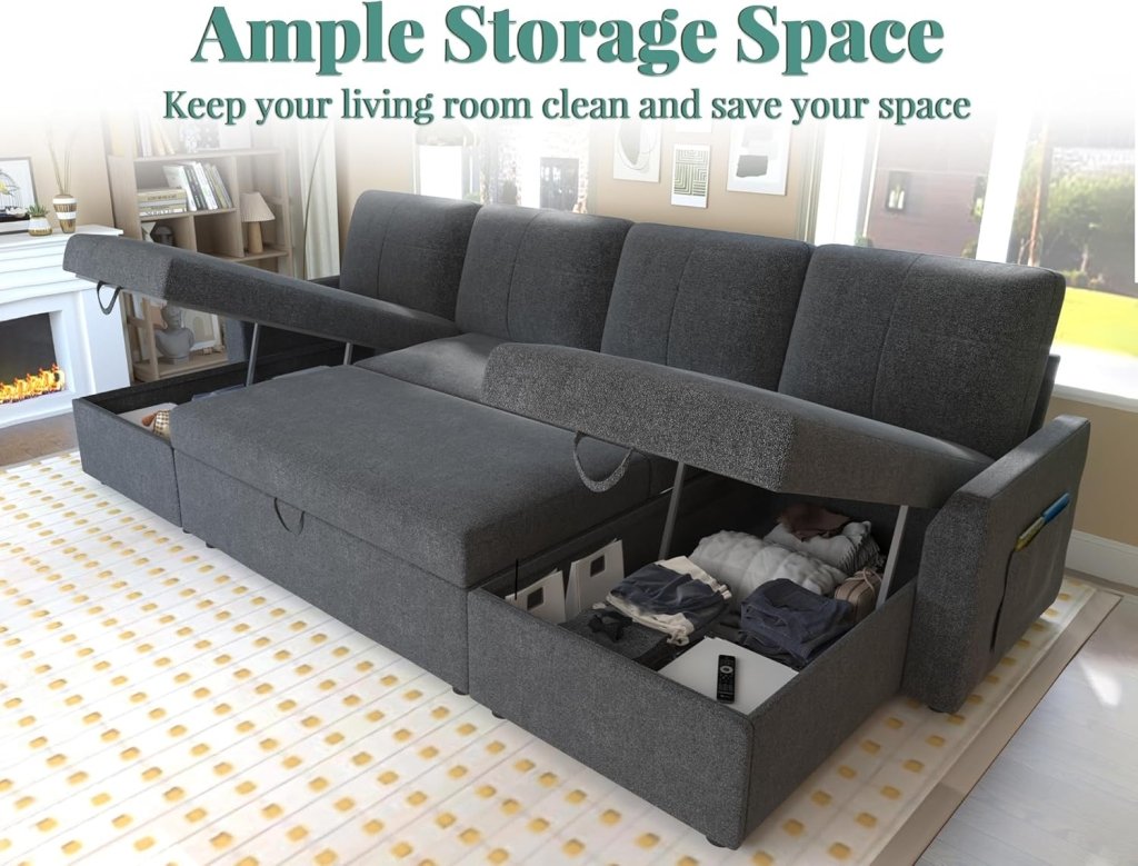 VanAcc Sofa Bed, Sleeper Sofa with Storage Chaise - 2 in 1 Pull Out Couch Living Room, Comfy Sleeper Couch - Wigtrends